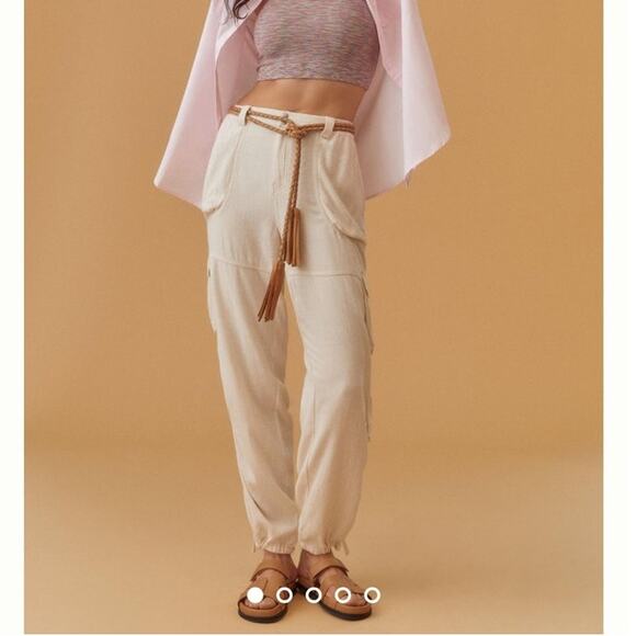 Anthropologie Relaxed Utility Pants size size L, ivory color - Picture 1 of 6